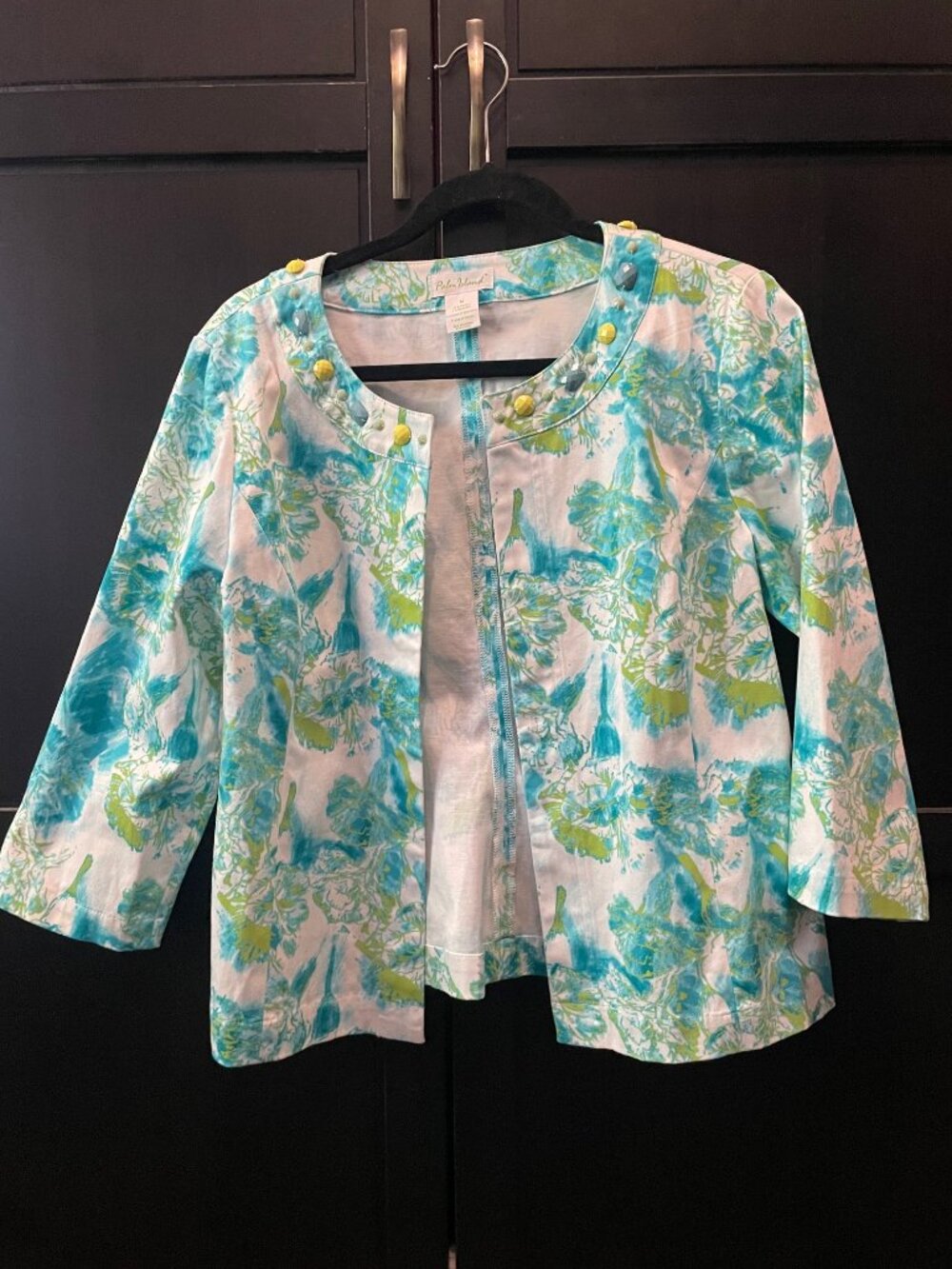 [palm island] Floral Jacket-teal/lime/white MEDIUM